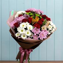 Букет цветов из:  Розы, Хризантемы и Альстромерии в Комсомольске-на-Амуре